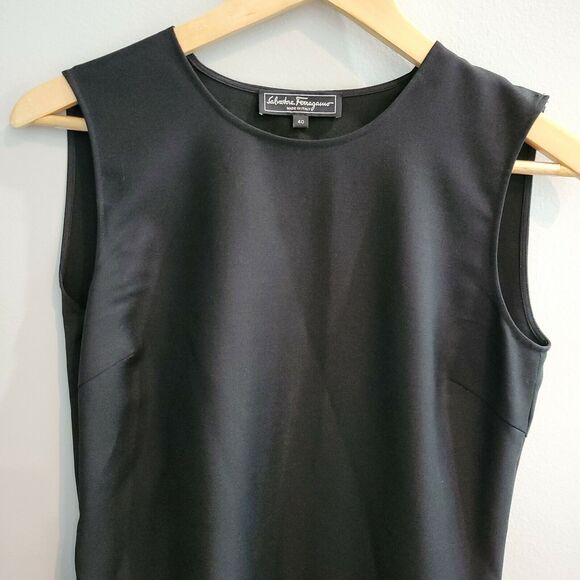 SALVATORE FERRAGAMO Black Sleeveless Asymmetrical Hem Zipper Dress 40 Small Wool - Picture 2 of 9